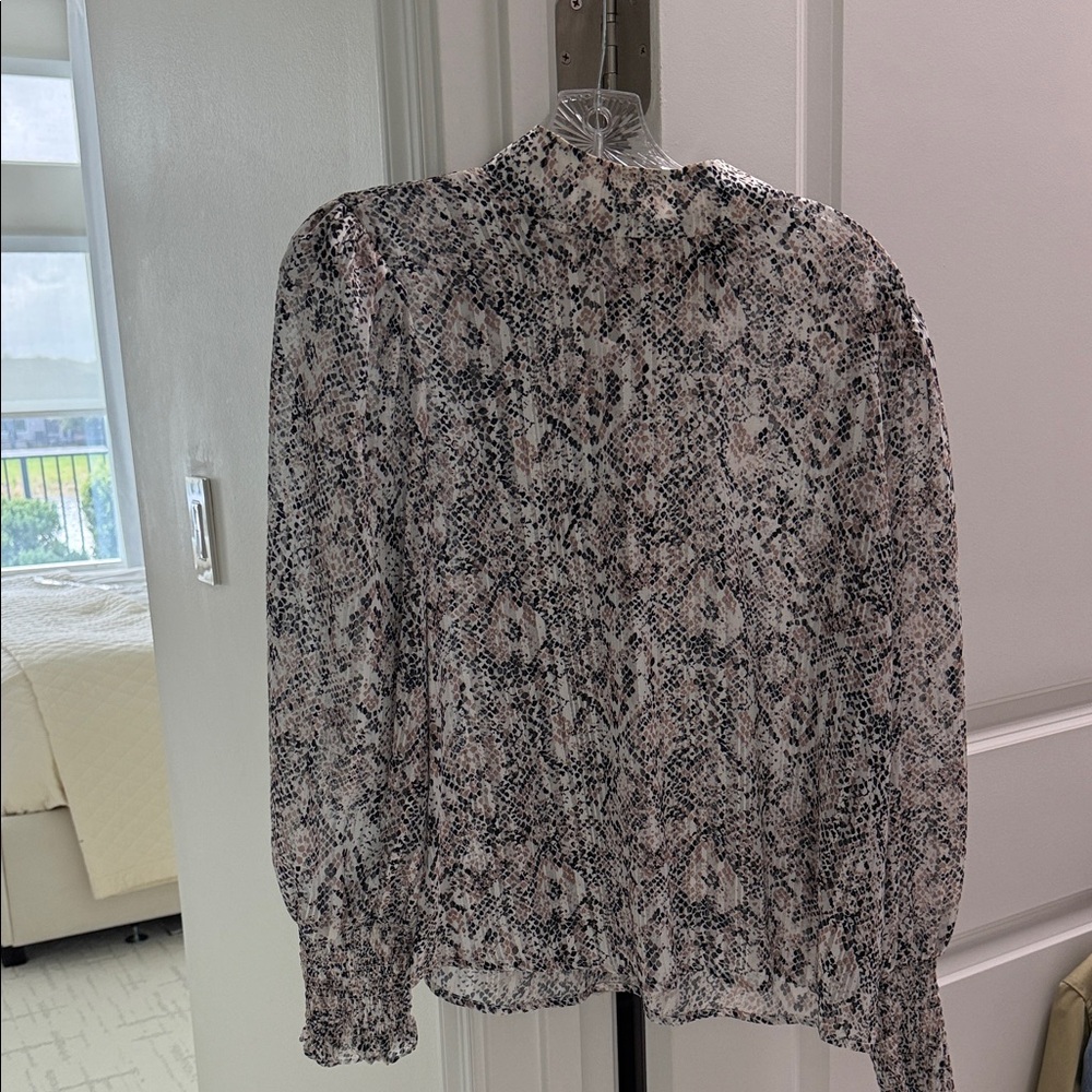 Aqua Black and White Patterned Blouse